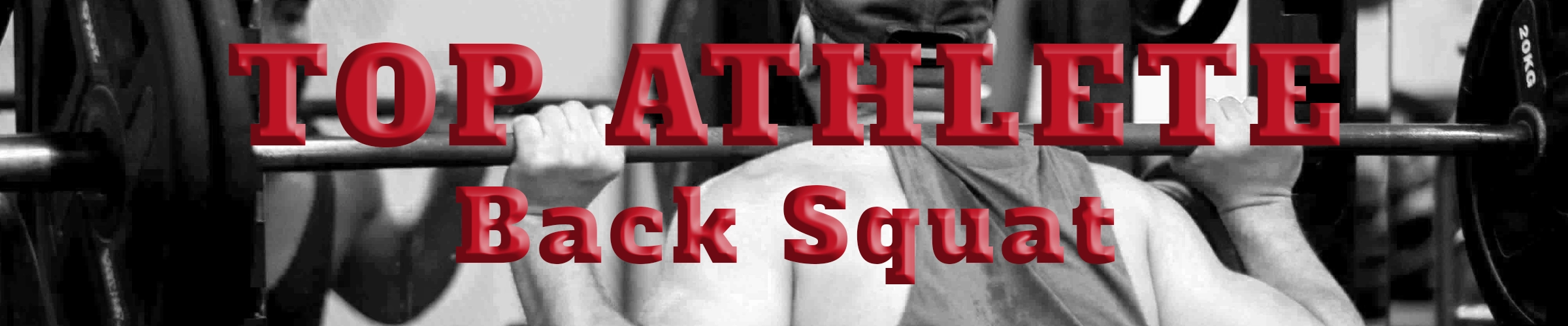 black and white photo of a gym with 3d text in red that says top athletes - bench press