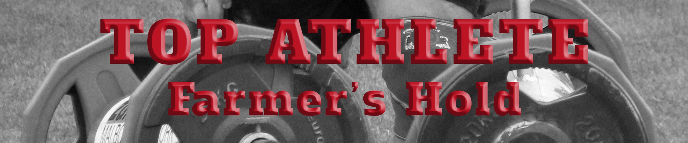 black and white photo of a gym with 3d text in red that says top athletes - bench press